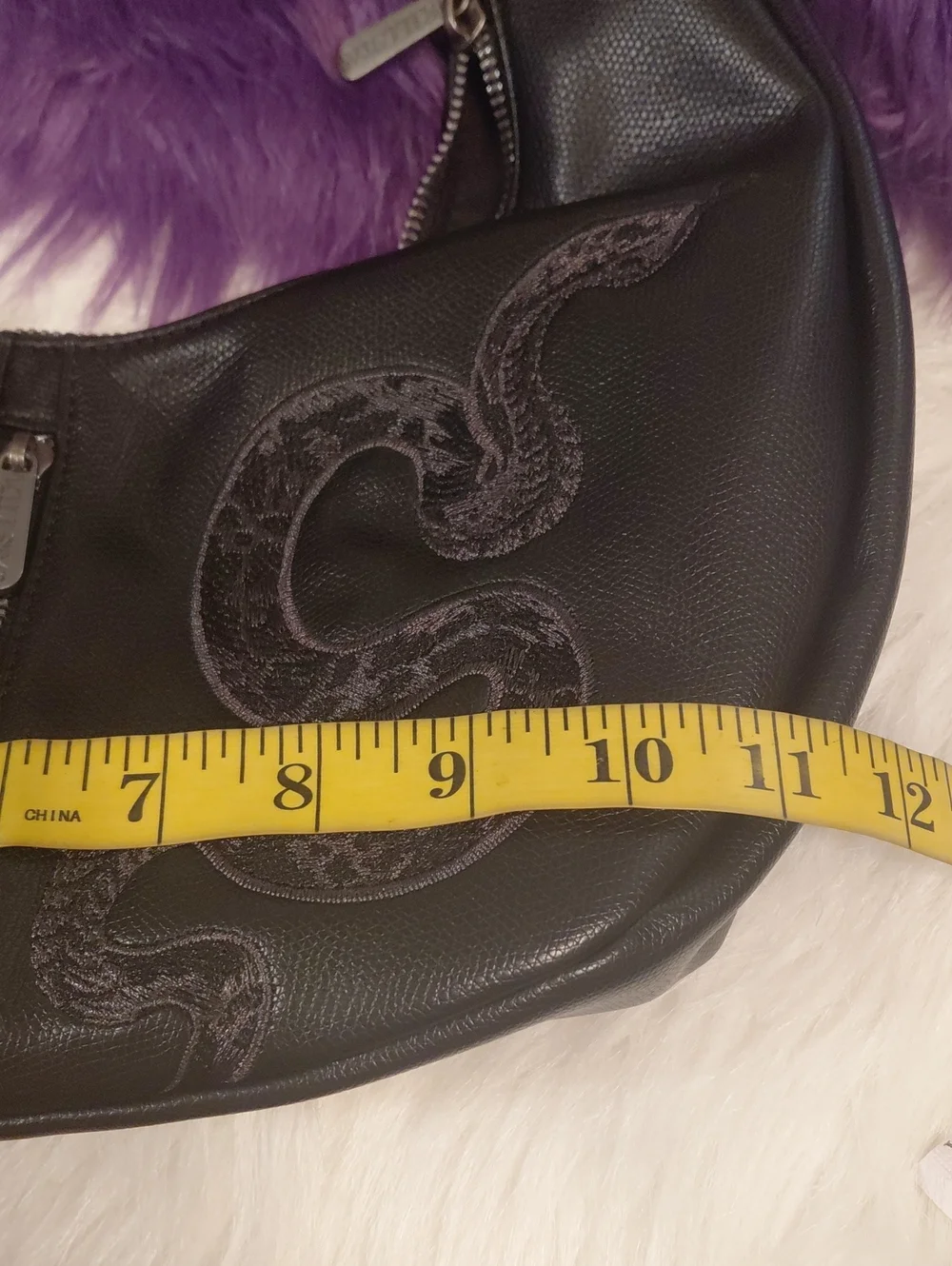 KILLSTAR Black Hobo Bag with Embroidered Snake Motif